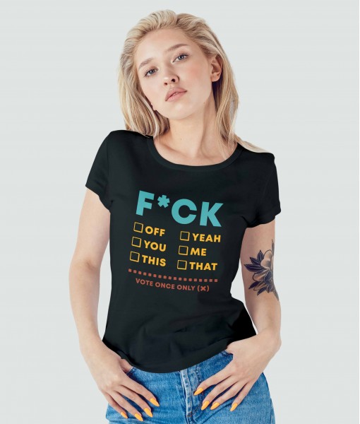 Дамска тениска с щампа Текст и надписи F*ck Vote